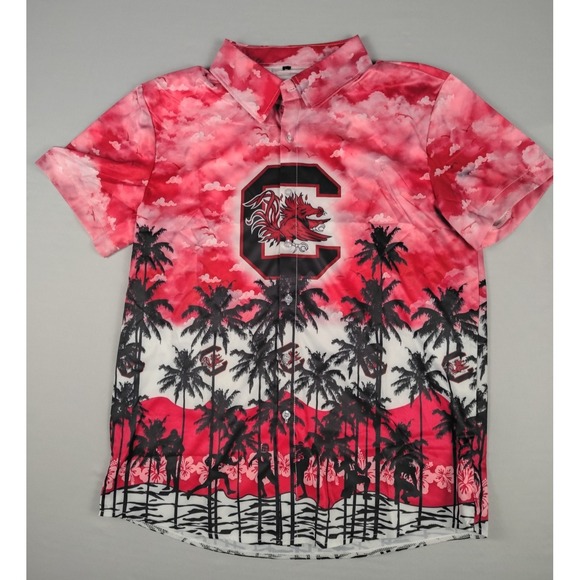 Other - South Carolina Gamecocks Shirt Mens L Hawaiian Palm Trees Button Down Red Black